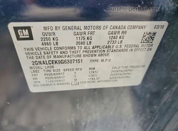 2GNALCEK9G6307151 2016 CHEVROLET EQUINOX Blue Engine compartment view