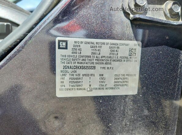2GNALCEKXG6253228 2016 CHEVROLET EQUINOX Charcoal VIN კოდის სტიკერის ხედი