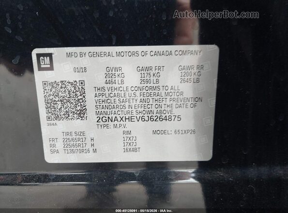 2GNAXHEV6J6264875 2018 CHEVROLET EQUINOX Черный Вид подкапотного пространства
