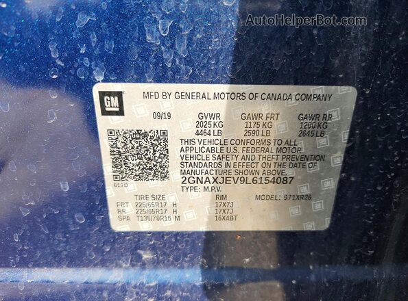 2GNAXJEV9L6154087 2020 CHEVROLET EQUINOX Синий Вид наклейки с VIN-кодом