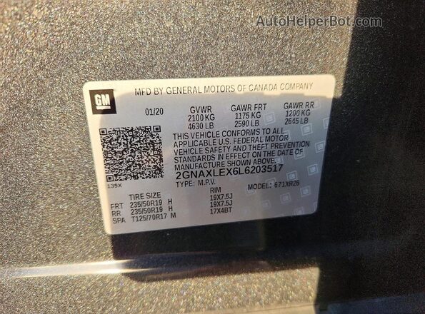 2GNAXLEX6L6203517 2020 CHEVROLET EQUINOX Gray Widok komory silnika