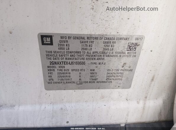 2GNAXTEX4J6169686 2018 CHEVROLET EQUINOX Белый Вид подкапотного пространства