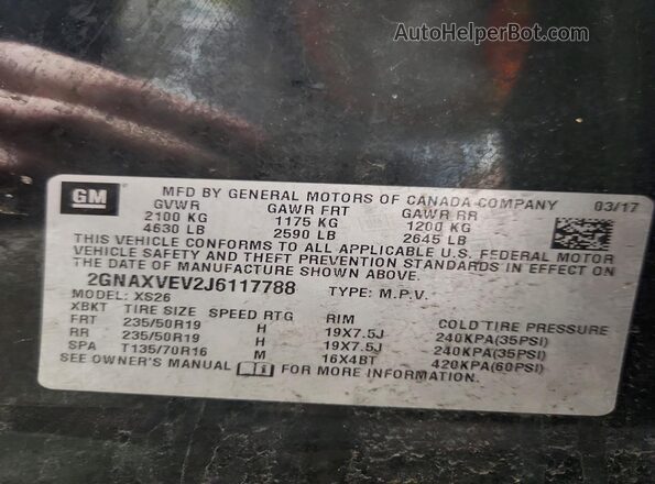 2GNAXVEV2J6117788 2018 CHEVROLET EQUINOX Black Widok wnętrza 360 stopni