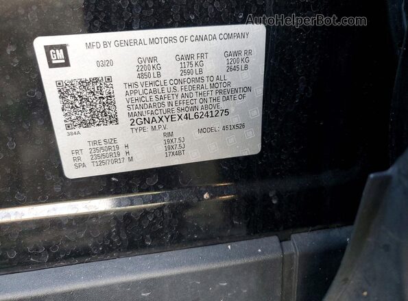 2GNAXYEX4L6241275 2020 CHEVROLET EQUINOX Черный Вид наклейки с VIN-кодом