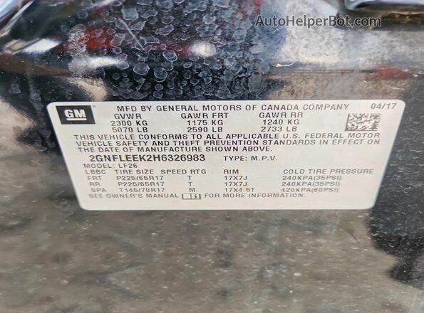 2GNFLEEK2H6326983 2017 CHEVROLET EQUINOX Черный Вид подкапотного пространства