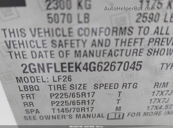 2GNFLEEK4G6267045 2016 CHEVROLET EQUINOX White Vista del compartimento del motor