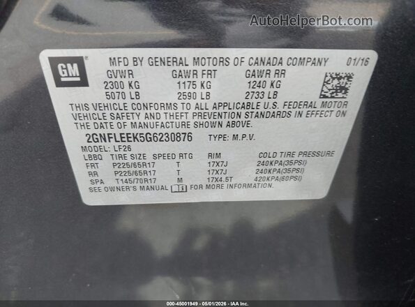 2GNFLEEK5G6230876 2016 CHEVROLET EQUINOX Серый Вид подкапотного пространства