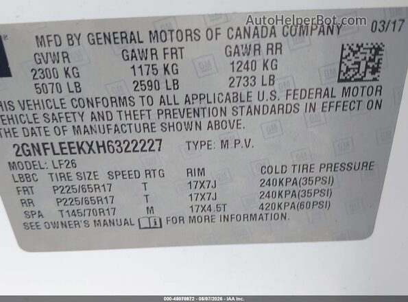 2GNFLEEKXH6322227 2017 CHEVROLET EQUINOX White Engine compartment view
