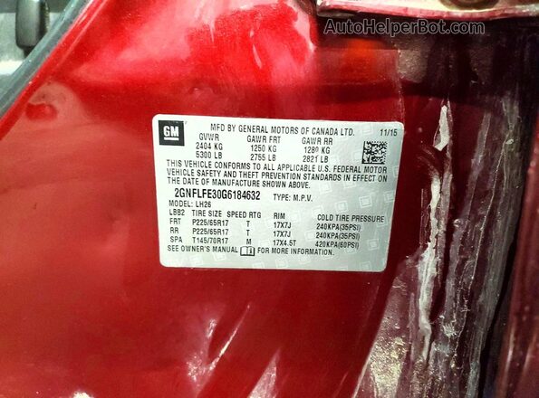 2GNFLFE30G6184632 2016 CHEVROLET EQUINOX Burgundy Вид наклейки з VIN-кодом