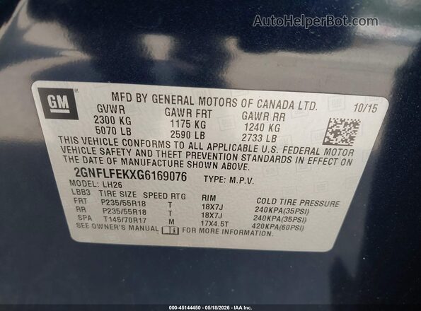 2GNFLFEKXG6169076 2016 CHEVROLET EQUINOX Dark Blue Widok komory silnika