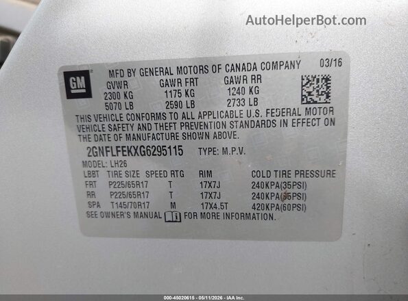 2GNFLFEKXG6295115 2016 CHEVROLET EQUINOX Серебряный Вид подкапотного пространства