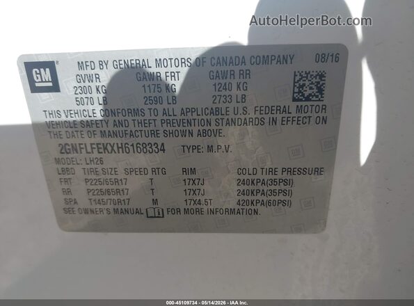 2GNFLFEKXH6168334 2017 CHEVROLET EQUINOX Белый Вид подкапотного пространства