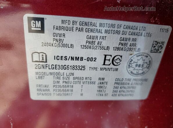 2GNFLGE30G6183325 2016 CHEVROLET EQUINOX Red 360 interior view