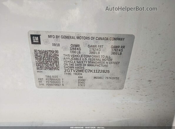 2GTV2MEC7K1122825 2019 GMC SIERRA Белый Вид подкапотного пространства