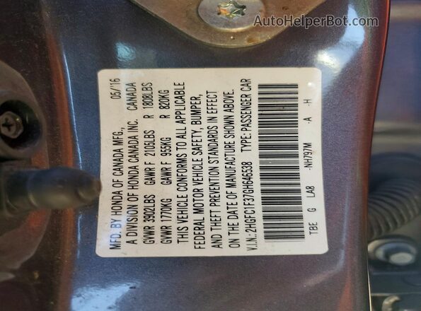 2HGFC1F37GH646538 2016 HONDA CIVIC Gray Vista del compartimento del motor