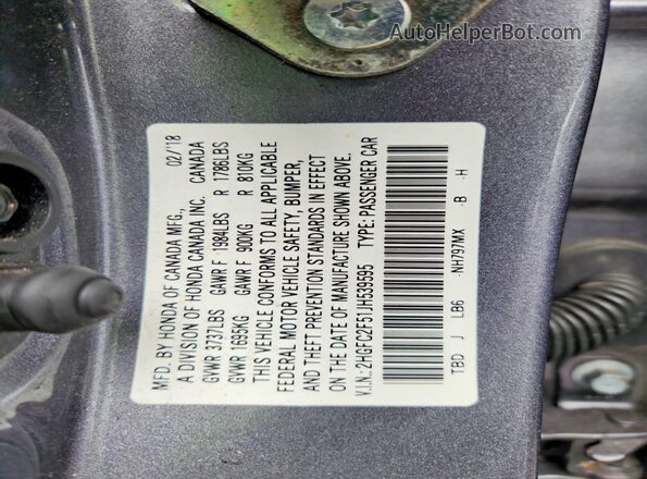 2HGFC2F51JH539595 2018 HONDA CIVIC Gray ძრავის განყოფილების ხედი