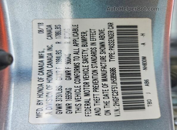 2HGFC2F51JH589686 2018 HONDA CIVIC Silver Vista de la etiqueta del VIN