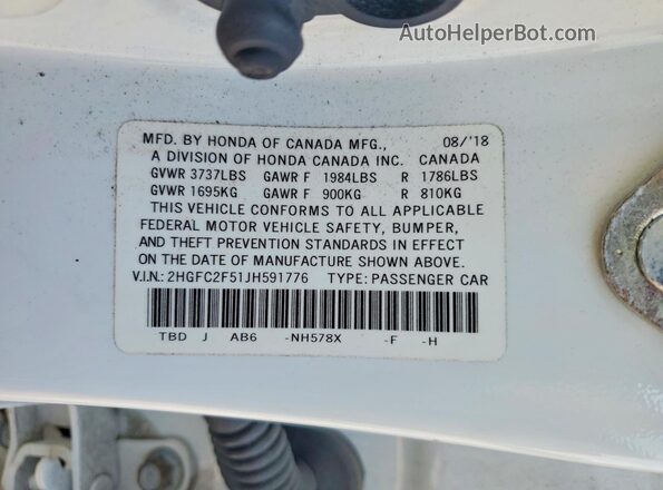 2HGFC2F51JH591776 2018 HONDA CIVIC White Vista del compartimento del motor