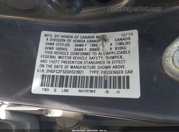 2HGFC2F52GH523821 2016 HONDA CIVIC Gray ძრავის განყოფილების ხედი