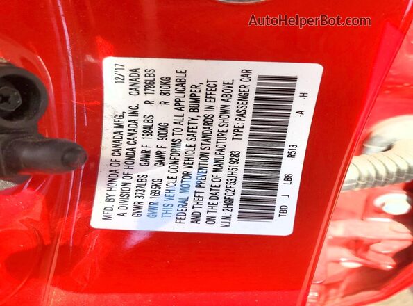 2HGFC2F53JH519283 2018 HONDA CIVIC Red Вид підкапотного простору