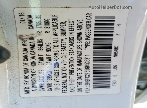 2HGFC2F55GH533811 2016 HONDA CIVIC White Widok naklejki z numerem VIN