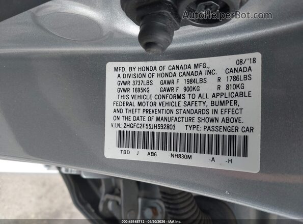 2HGFC2F55JH592803 2018 HONDA CIVIC Серебряный Вид подкапотного пространства
