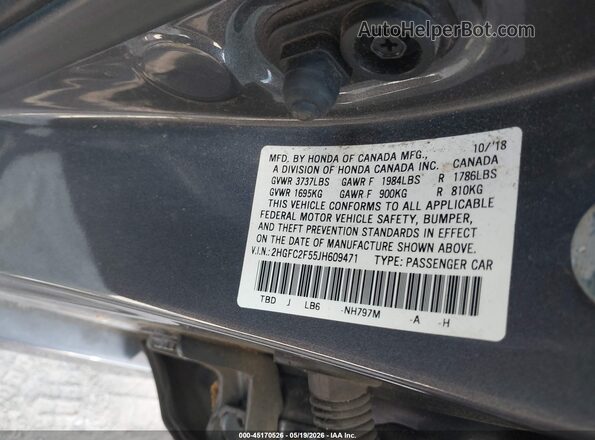 2HGFC2F55JH609471 2018 HONDA CIVIC Gray Widok komory silnika