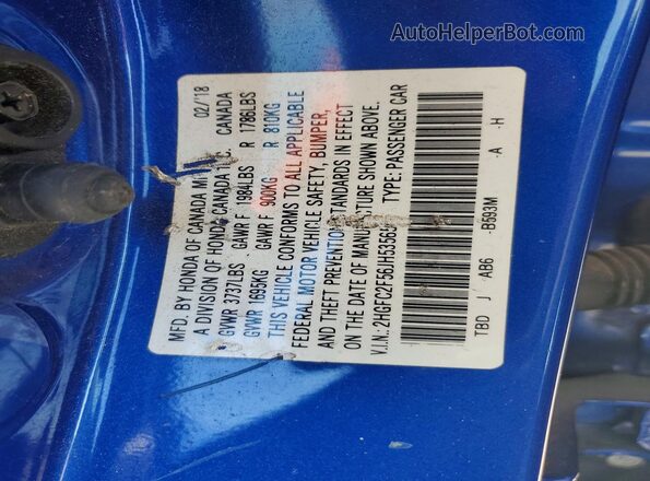2HGFC2F56JH535655 2018 HONDA CIVIC Blue Вид підкапотного простору