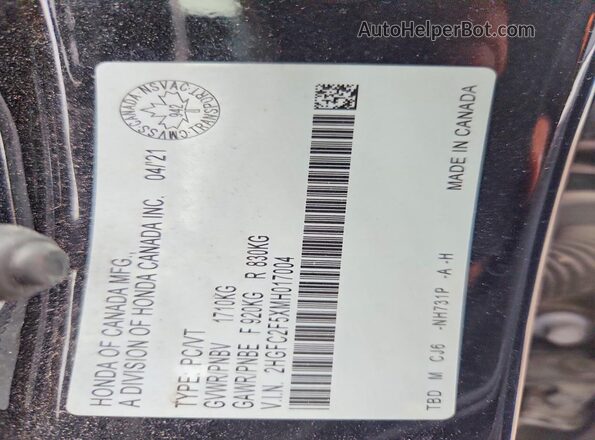 2HGFC2F5XMH017004 2021 HONDA CIVIC Black Շարժիչի բաժամունքի տեսք
