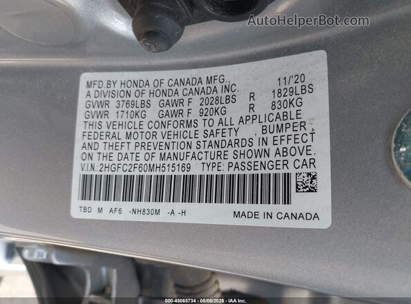2HGFC2F60MH515169 2021 HONDA CIVIC Серебряный Вид подкапотного пространства