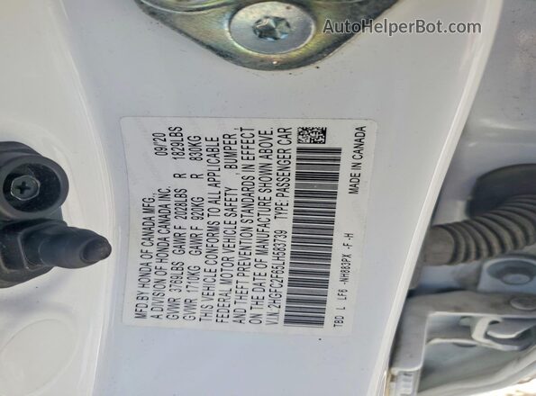 2HGFC2F65LH583739 2020 HONDA CIVIC White Vista del compartimento del motor