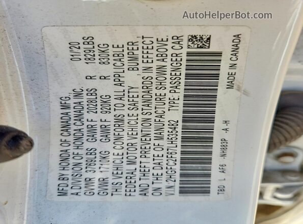2HGFC2F67LH535482 2020 HONDA CIVIC White Вид підкапотного простору