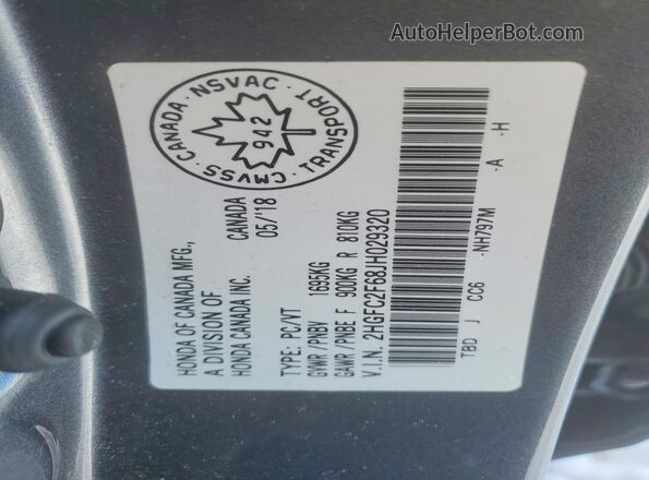 2HGFC2F68JH029320 2018 HONDA CIVIC Серый Вид подкапотного пространства