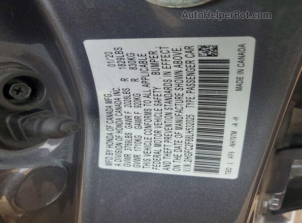2HGFC2F68LH532025 2020 HONDA CIVIC Gray Вид підкапотного простору