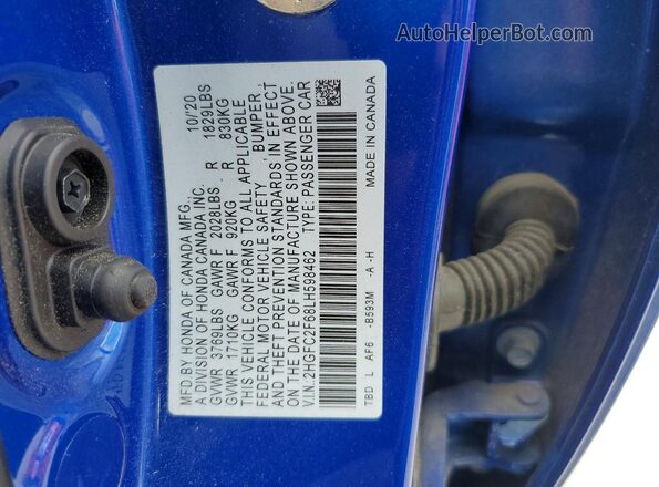 2HGFC2F68LH598462 2020 HONDA CIVIC Blue Vista de la etiqueta del VIN