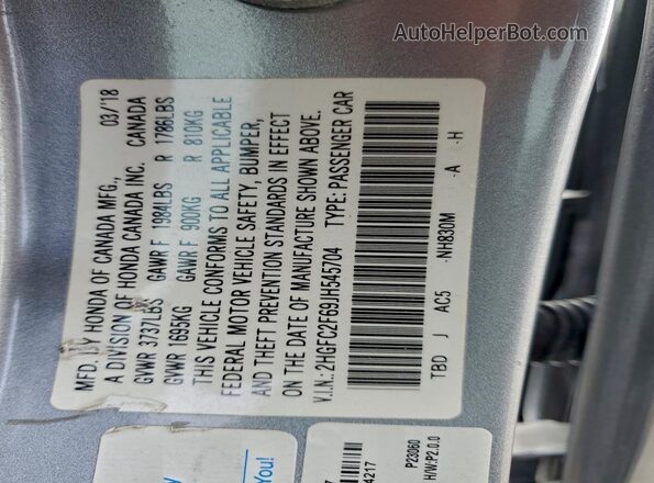 2HGFC2F69JH545704 2018 HONDA CIVIC Silver Widok naklejki z numerem VIN