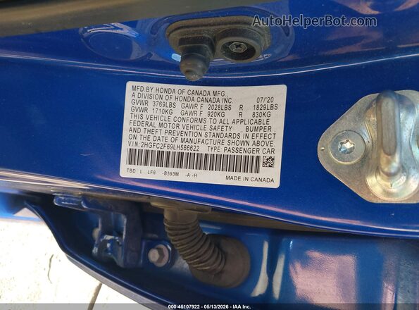 2HGFC2F69LH566622 2020 HONDA CIVIC Dark Blue Engine compartment view
