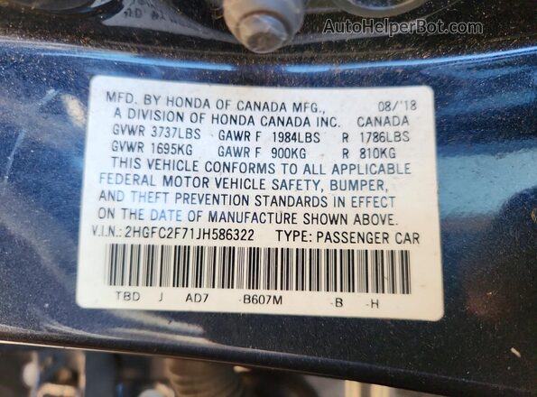 2HGFC2F71JH586322 2018 HONDA CIVIC Black VIN sticker view