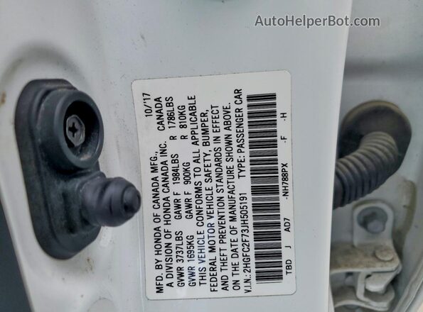 2HGFC2F73JH505191 2018 HONDA CIVIC White Вид підкапотного простору