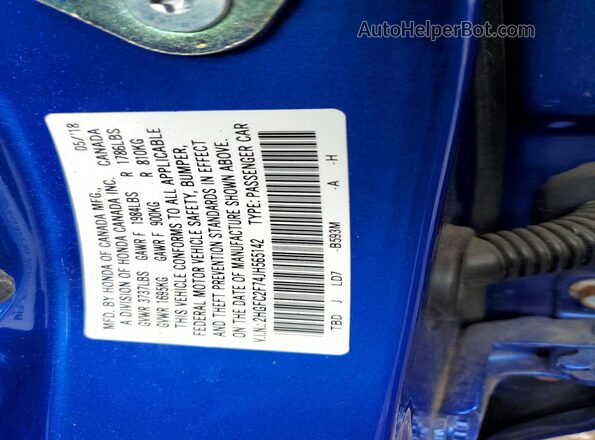 2HGFC2F74JH565142 2018 HONDA CIVIC Blue ძრავის განყოფილების ხედი