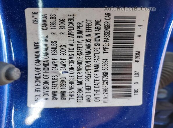 2HGFC2F79GH565694 2016 HONDA CIVIC Синий Вид подкапотного пространства