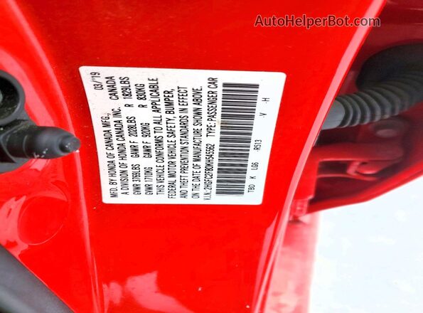 2HGFC2F80KH545562 2019 HONDA CIVIC Красный Вид подкапотного пространства