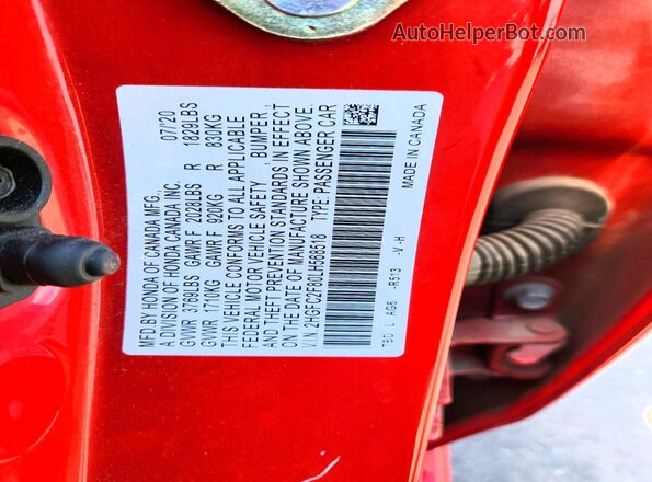 2HGFC2F80LH568518 2020 HONDA CIVIC Red Vista del compartimento del motor