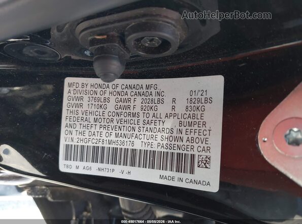 2HGFC2F81MH536176 2021 HONDA CIVIC Black Widok komory silnika