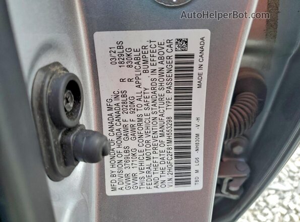 2HGFC2F81MH553298 2021 HONDA CIVIC Silver Вид наклейки з VIN-кодом