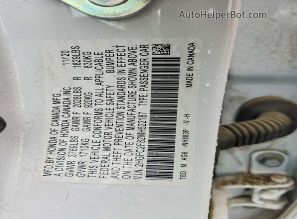 2HGFC2F82MH522187 2021 HONDA CIVIC White Вид наклейки з VIN-кодом