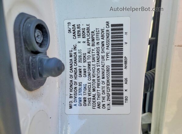 2HGFC2F83KH553820 2019 HONDA CIVIC Белый Вид подкапотного пространства