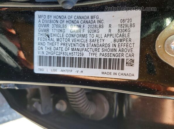 2HGFC2F83LH577259 2020 HONDA CIVIC Black Widok naklejki z numerem VIN