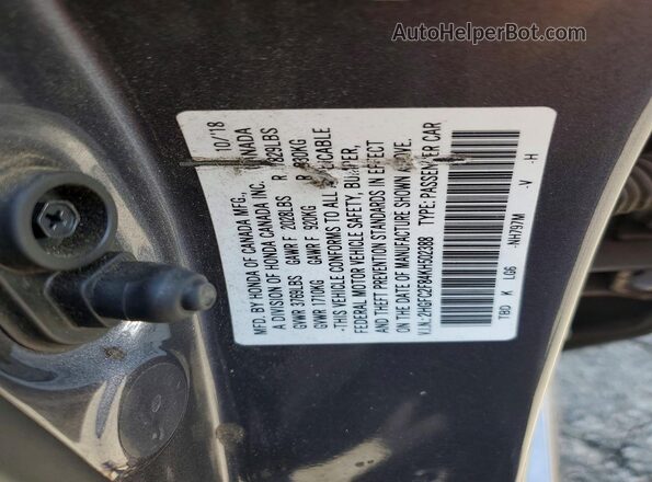 2HGFC2F84KH502388 2019 HONDA CIVIC Gray Widok naklejki z numerem VIN
