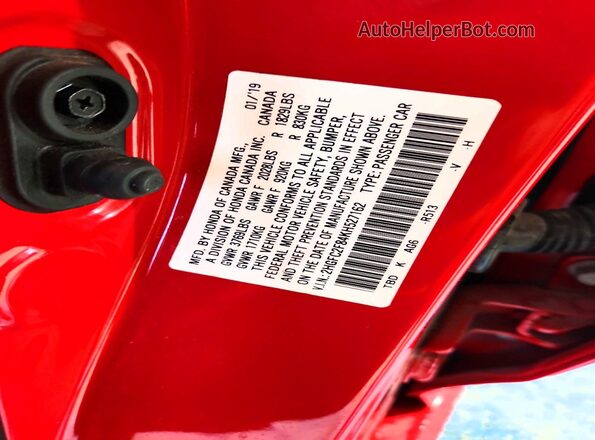 2HGFC2F84KH527162 2019 HONDA CIVIC Красный Вид подкапотного пространства